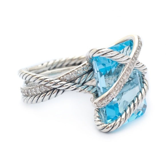 David Yurman Jewelry - David Yurman Blue Topaz & Diamond Cable Wrap Ring